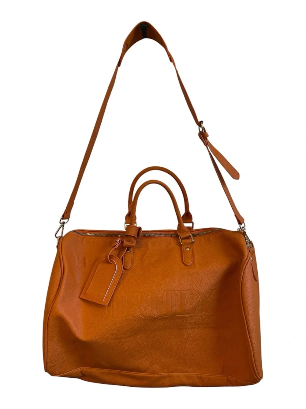 TRULY Orange Leather Duffle Bag Travel Luggage - NWT **
